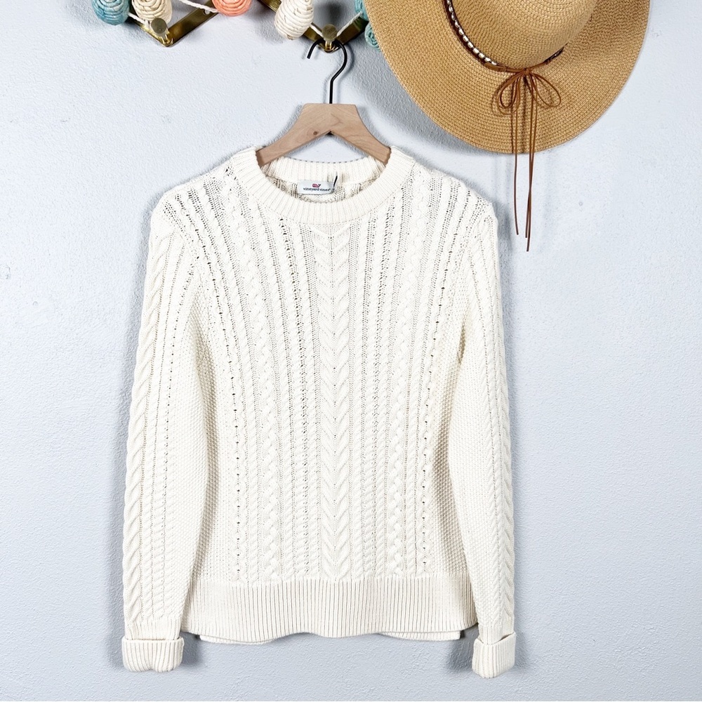 Vineyard Vines Textured Fisherman Crewneck Sweater Cotton Merino Wool Blend